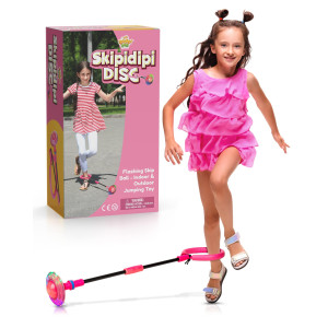 Ipidipi Toys Skip It Ankle Toy Pink Flashing Retro Skipit Toy Hopper Ball - Jump Rope Improve Coordination, Get Exercise The Fun Way - Best Retro Birthday Gift For Kids 5, 6, 7, 8, 9, 10, 11