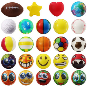 Lovestown 24 Pcs Stress Balls Bulk, Sport Stress Balls For Adults Kids Foam Squeeze Balls Stress Relief Assorted Designs Treasure Box Toys For Party Classroom Students Prize