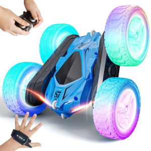 Tecnock Remote control car for Kids, 360 A Rotating Double Sided Flip Rc Stunt car, 24gHz 4WD Toy car with Rechargeable Battery for 45 Min Play, great gifts for Boys and girls