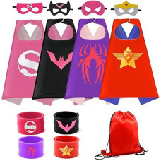 Cotatero Kids Superhero Capes Set Costume With Wristbands Toys For Birthday Party Christmas Gift (4Pcs Kids Superhero Capes)