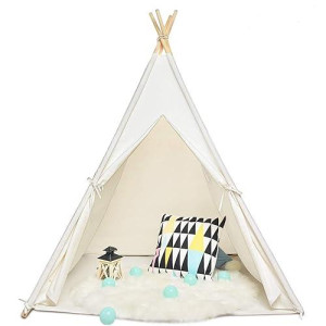 Sisticker Teepee Tent For Kids With Floor Mat+Feathers+ Bunting+Carry Bag- Kids Gifts For Girls And Boys Children Toys Foldable Large Playhouse Indoor And Outdoor (White)
