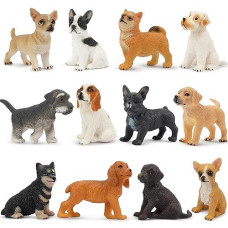 Toymany 12Pcs Mini Dog Figurines Toy Set, Realistic Detailed Plastic Puppy Figures Playset, Hand Painted Dogs Animals Toy, Cake Toppers Easter Eggs Christmas Birthday Gift For Kids Toddlers