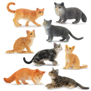 Toymany 8-Piece Grey & Orange Cat Figurine Set, Realistic Kitten Toys, Educational Gift For Kids, Cake Toppers & School Projects