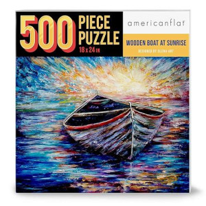 Americanflat 500 Piece Boat Puzzle, 18X24 Inches, Wooden Boat At Sunrise By Olena Art