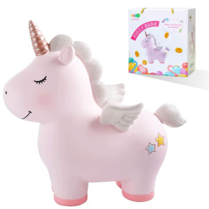Yeirve Large Unicorn Piggy Bank For Girl Kids, Resin Pink Coin Money Piggy Bank ,Girls Piggy Bank For Kids, Best Christmas Birthday Gift Gifts For Children(8.58.5 Inches)