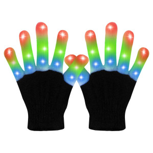 Weichuangxin Led Gloves, Light Up Gloves Finger Lights 3 Colors 6 Modes Flashing Led Gloves Colorful Flashing Gloves Kids Toys For Christmas Halloween Party Favors,Gifts(M)