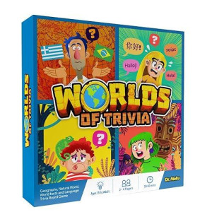 Worlds Of Trivia - The Balanced Geography Board Game - Flags & Capitals, Us States, Animal Kingdom, World Records, Biology - Learn Languages, Facts, Riddles & Word Games