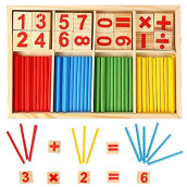 Kutoi Counting Number Blocks And Sticks | Montessori Toys For Kids Learning| Homeschool Supplies For Math Manipulatives | Toddlers Educational Wooden Rods With Storage Tray
