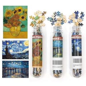 3 Pack 150 Pieces Mini Jigsaw Puzzles For Adults, Small Jigsaw Puzzles 6 X 4 Inch House Entertainment Toys Home Decor Puzzles (Starry Night, Sunflower, Rhone River)