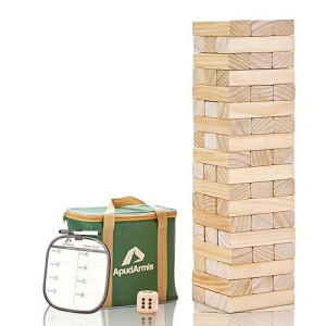 Apudarmis 54 Pcs Tumble Timber Set Stack To 3Ft, Pine Wooden Tumble Tower Game With Dice And Scoreboard Set - Classic Stacking Blocks Game For Kids Children Teens