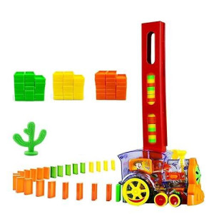 Ruutcasy Domino Train Toy Set With 80 Pcs Domino Blocks Automatic Domino Laying Train With Light And Sound Kids Electric Stacking Toys Gift For Girls Boys