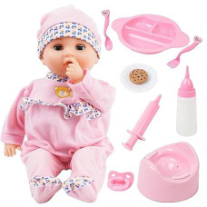 Toy Choi'S 16 Inch Interactive Baby Doll Pink - Talking Feeding Dolls With Different Sounds And Accessories, Pretend Play Preschool Toys Gift For Toddlers 2 3 4 5+ Year Old Girls Boys