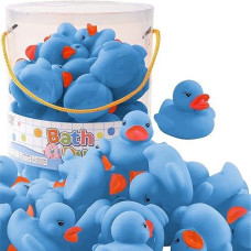36 Pcs Blue Classic Rubber Duck Bath Toys - No Holes Bpa Free Floating Duckies For Girls, Baby Shower Decorations, Bulk Party Favors, Kids Birthday Gifts (Blue)