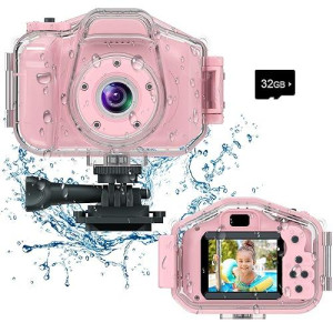 Agoigo Kids Waterproof Camera Toys For 3-12 Year Old Boys Girls Christmas Birthday Gifts Children'S Hd Video Digital Action Cameras Child Indoor Outdoor Toddler Camera, 2 Inch Screen (Pink)