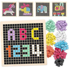 Coogam Wooden Mosaic Puzzle, 370Pcs Shape Pattern Blocks With 8 Colors, Pixel Board Game Montessori Stem Toys Gift For Kids Toddlers Boys Girls Ages 4 5 6 7 Years Old