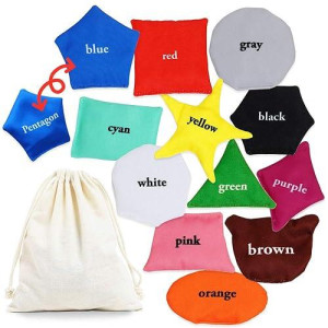 Oleoletoy Educational Shapes Sensory Bean Bags For Kids Classroom, 12 Pack Preschool Learning Activities Toys To Learn Shapes And Colors For Toddlers, Tossing And Fun Travel Game For Boys And Girls