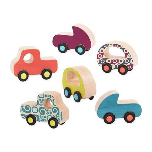 B. Toys- 6 Little Wooden Toy Cars- Free Wheee-Lees- Vehicles- Colorful Car Play Set For Toddlers, Kids- 1 Year +