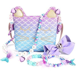 Mibasies Purse For Little Girls Dress Up Jewelry Pretend Play Kids Accessories Mermaid Gifts