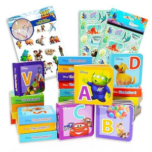 Disney Alphabet Book Bundle Disney Board Books Set ~ 26 Disney Pixar Alphabet Learning Books Disney Board Books For Toddlers With Stickers (Disney Educational Books)