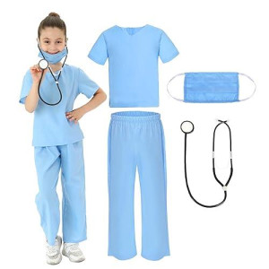 Lingway Toys Kids Blue Cotton Dr.Scrubs Costume Soft Material Realistic Suit For Children'S Pretend Play 4-6Years