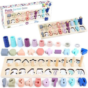 Cozybomb Wooden Number Puzzle For Kids - Montessori Toys For 1 Year Old Toddlers Learning Age 3 4 5 Years Old - Wooden Counting Blocks Sorting Toys Shape Block Educational Toys Preschool Stacking Toy