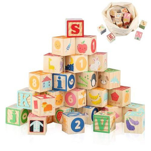 Joqutoys Abc Wooden Building Blocks For Toddlers 1-3 Large, 26 Pcs Alphabet & Number Stacking Blocks, Educational Learning Toys For Boys Girls Kids Gifts 1.65''