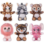 My Oli 7 Plush Toys Set Stuffed Animals Bundle Of Forest Animal Toys Lion/Elephant/Zebra/Giraffe/Tiger/Leopard Stuffed Animals Pack Of 6 For Babies Kids Girls Boys