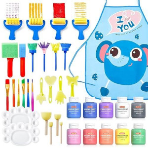 Washable Finger Paint Set, Shuttle Art 33 Pack Kids Paint Set with 10 Colors (60ml) Finger Paints Brushes, Finger Paint Pad SpongeBrushes Palette, Non Toxic for Toddlers Home Activity Early Education