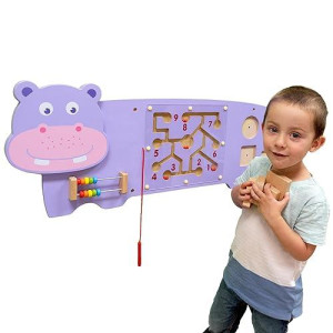 Spark & Wow Hippo Activity Wall Panel - Ages 18M+ - Montessori Sensory Wall Toy - 3 Activities - Busy Board - Toddler Room D