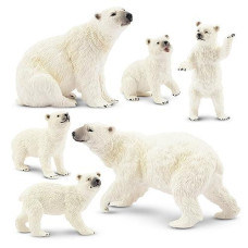 Toymany 6Pcs Polar Bear Figurines Toy With Polar Bear Cub, 2-4 Realistic Plastic Arctic Animals Figures Family Set For Christmas Educational Toys Cake Toppers Birthday Gift For Kids