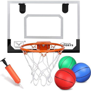 Mini Indoor Basketball Hoop For Door, Over Door Basketball Hoop For Kids Adults With Large 9 Inch Dunk Rim 4 Mini Replacement 6 Basketballs Sport Game Gift For 6 7 8 9 10 11 12 Years (15.8X11.7)
