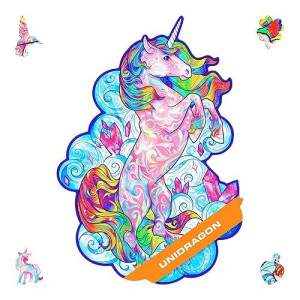 Unidragon Wooden Jigsaw Puzzles - Inspiring Unicorn, 195 Pcs, Medium 10.2"X12.6", Beautiful Gift Package, Unique Shape Best Gift For Adults And Kids