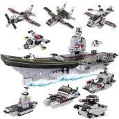 Aircraft Carrier Building Blocks Set, Military Warship Battleship Building Blocks Sets With Storage Box, Army Car, Airplane, Helicopter & Boat, Birthday Gift For Kids Boys Age 6-12 Years (1320 Pcs)