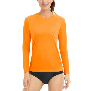 Boladeci Womens Swim Shirts Long Sleeve Quick Dry Rashguard Upf 50+ Uv Protection Sun Shirt Outdoor Workout Sport Spf Tops T-Shirts Orange S
