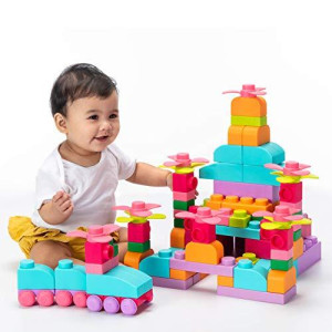 Uniplay Plus Soft Building Blocks - Creativity Toy, Educational Play, Cognitive Development, Early Learning Stacking Blocks For Infants And Toddlers, Pink (42-Piece Set)
