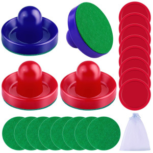 Uratot Air Hockey Pushers And Air Hockey Pucks Air Hockey Paddles, Goal Handles Paddles Replacement Accessories For Game Tables(4 Pushers, 8 Red Pucks And 8 Green Pads)