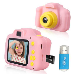 Toys For 4-9 Year Old Girls,Kids Camera Compact For Child Little Hands, Smooth Shape Toddler Camera,Best Birthday Gifts For 4 5 6 7 8 9 Year Old Girls With 16Gb Memory Card By Rindol