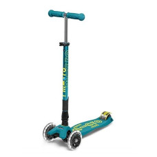 Micro Kickboard - Maxi Deluxe Foldable Led - Three Wheeled, Lean-To-Steer, Fold-To-Carry Swiss-Designed Micro Scooter For Kids With Motion-Activated Light-Up Wheels For Ages 5-12 (Petrol Green)