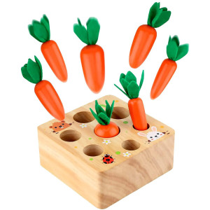 Rechiato Montessori Toys For 1 Year Old, Carrot Shape Size Sorting Game, Wooden Easter Baby Toys For Babies 6-12 Months Fine Motor Skills Development Age 1-5, Easter Party Favors For Kids