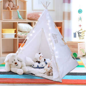 Orian Toys Teepee Tent For Kids: Child�S Indoor Outdoor Canvas Fairytale Tipi Playroom, Led Star Lights, Easy Assembly, 59 By 45 Inches, Ages 3+