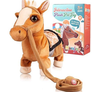 Marsjoy Walking Pony Toy Musical Singing Dancing Plush Interactive Pony Walk Along Horse With Leash Plush Stuffed Animal Shaking Head Buttocks Toy For Boy & Girl Kid Ages 3+ H: 11.81