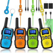 Wishouse Walkie Talkies For Kids Adults Rechargeable 4 Sets With 2 Usb Chargers|4X3000Mah Batteries|Lanyards|Family Walky Talky Long Range For Hiking Camping|Xmas Birthday Gift|Boys Girls Present