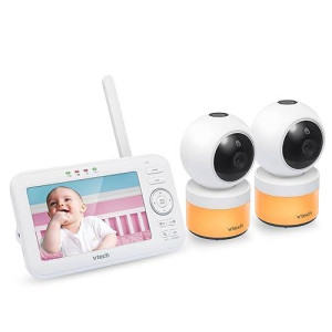 Upgraded] VTech VM5463-2 Video Baby Monitor 5 LcD with 2 cameras, Battery 12 Hrs Video Mode, Pan Tilt Zoom, color Night Light, glow On The ceiling Projection, Sound Activated Features, Two-Way Talk
