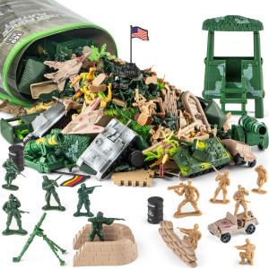 Divwa Army Men Toys for Boys 8-12, Military Toy Soldier Army Base 160 Pcs Set Including WW2 Khaki green Plastic Army Men and Accessories with Handbag for Kid