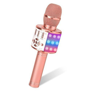 Amazmic Karaoke Microphone For Adults, Wireless Bluetooth Microphone For Singing Portable Karaoke Machine Handheld With Led Lights, Gift For Kids Adults Birthday Party, Home Ktv(Rose Gold)