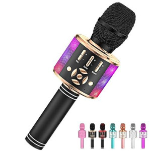 Amazmic Kids Karaoke Microphone Machine Toy Bluetooth Microphone Portable Wireless Karaoke Machine Handheld With Led Lights, Gift For Children Adults Birthday Party, Home Ktv(Black Gold)