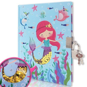 Ginmlyda Girls Diary With Lock For Kids, Mermaid Diaries 7.1X5.3 160 Pages Girl Journal Secret Notebook With Lock And Key For Little Kid Writing Drawing Gifts For Pre School Age 6,8,12