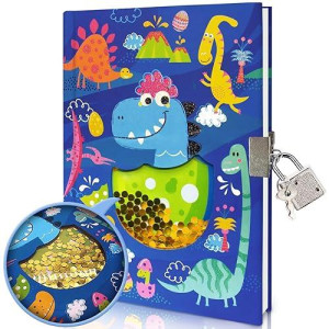 Ginmlyda Boys Diary With Lock For Kids, Dinosaur Diaries 7.1X5.3 160 Pages Boy Journal Secret Notebook With Lock And Key For Little Kid Writing Drawing Gifts For Pre School Age 6,8,12