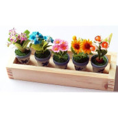 Set 5 Assorted Dollhouse Miniature Flowers,Tiny Flowers In Ceramic Pot With Planter Box, Dollhouse Accessories For Collectibles