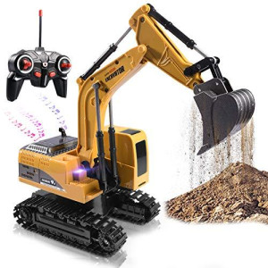Remote Control Excavator Toy Truck Rc Excavator With Metal Shovel Lights Sounds Rechargable Engineering Sand Digger Construction Vehicle Toy Gift For Boys Girls Kids & Children